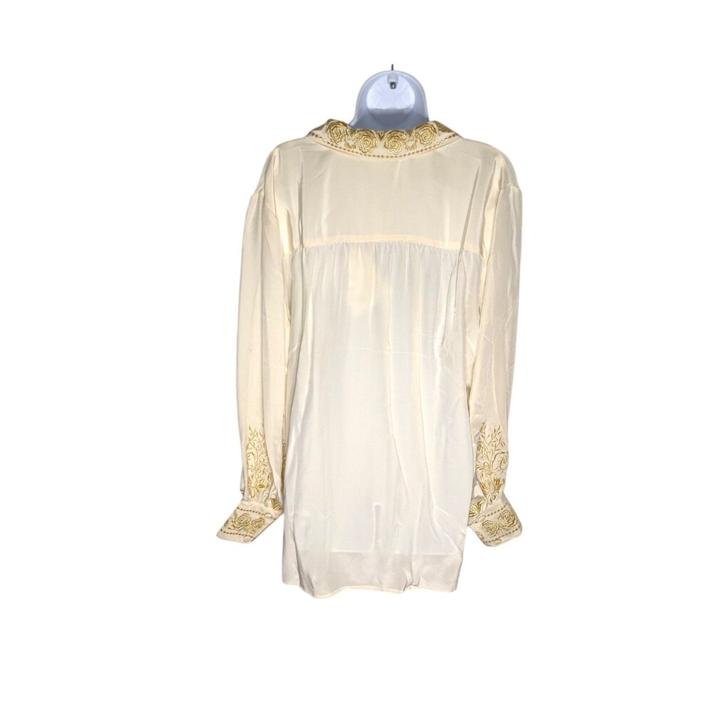 NWT Vtg DVF 100% Silk Blouse Sz L Ivory Gold Floral Embroidery Luxury Designer - Picture 13 of 15